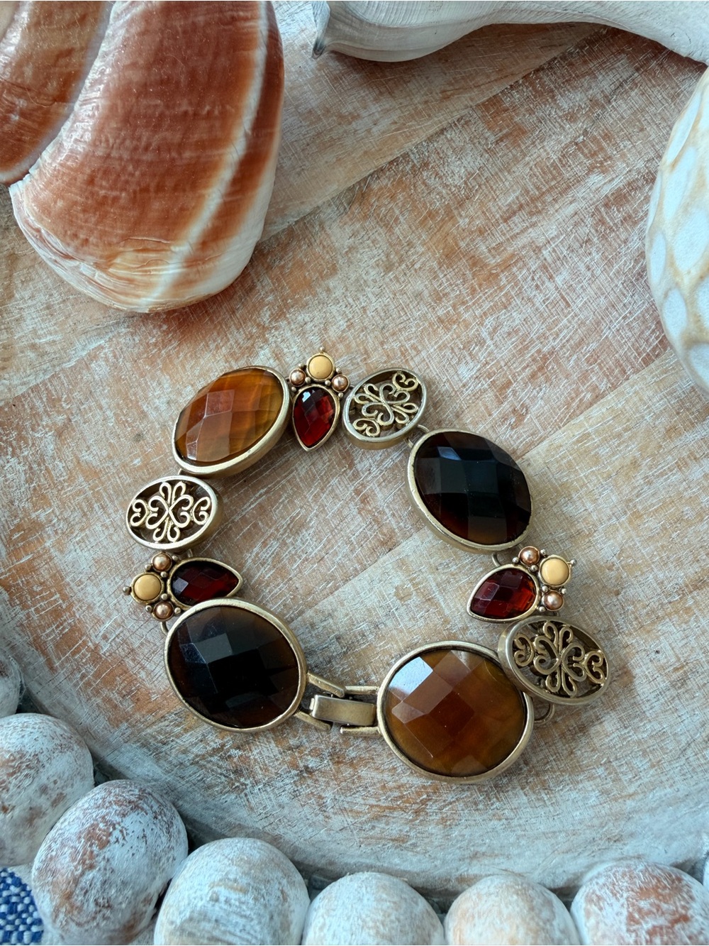 Golden Brown & Black Faceted Stone Bracelet